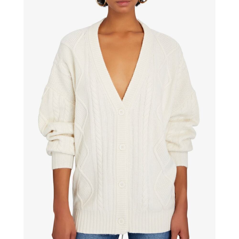 Ronny Kobo Selas Open Back Cable Knit Cardigan Sweater Tie Back Wool Cashmere